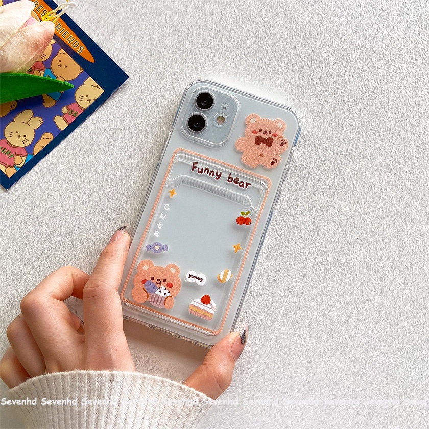 Ốp Điện Thoại Trong Suốt Họa Tiết Hoạt Hình Gấu Uống Trà Sữa Cho iPhone 13 12 11 Pro Max SE2020 X XR Xs Max 7 8 6 6s Plus