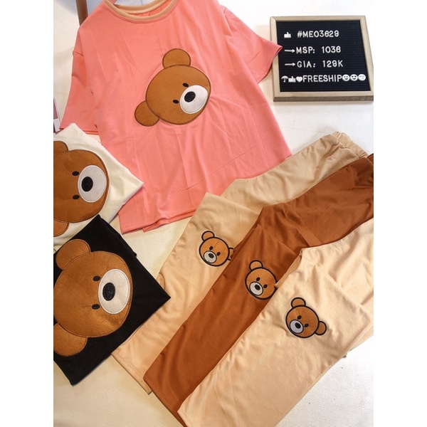 [Chuyên Sỉ] Bộ thun gấu thêu quần dài, chất thun đẹp hàng may kĩ, hình gấu thêu nổi sắc nét.