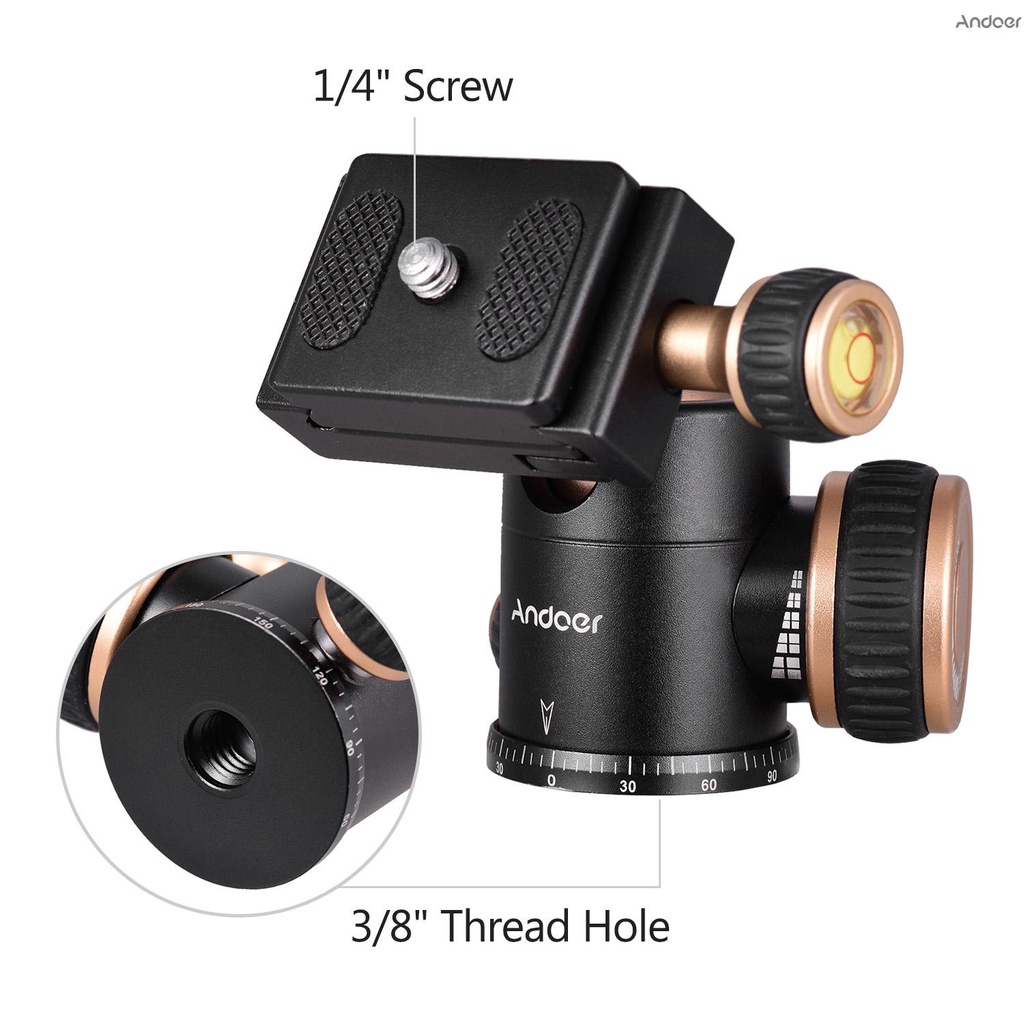 Đầu tripod chụp toàn cảnh Andoer Q30 bằng hợp kim nhôm CNC tải trọng 5kg vít 1/4 3/8 inch