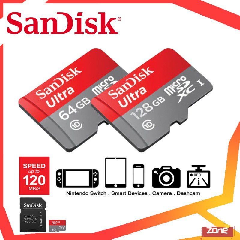 Sandisk Ultra Tf Thẻ Nhớ 16Gb 32Gb 64Gb 128Gb Microsdhc Xe Ô Tô UHS-I A1 Cho Điện Thoại Thông Minh 'Vùng