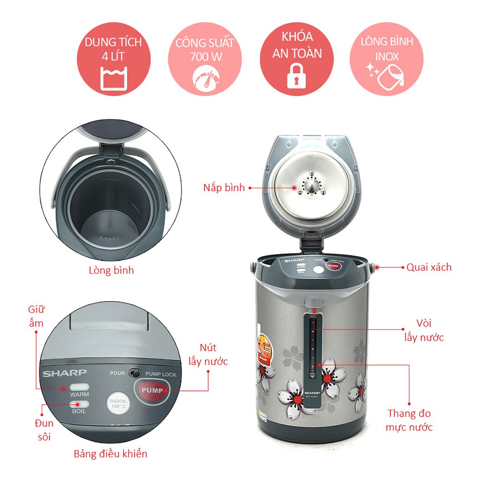 Bình thủy điện Sharp KP-Y40PV 4L