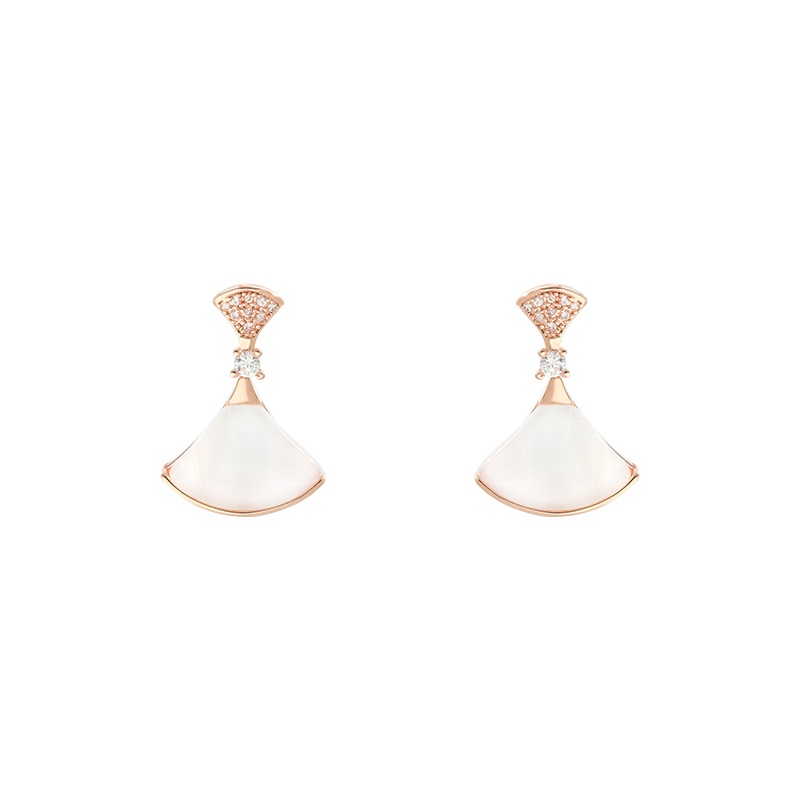 Khuyên tai JIUDUOLAN thiết kế kiểu quạt đính đá opal nhân tạo màu vàng/ bạc dễ phối đồ thời trang tinh tế