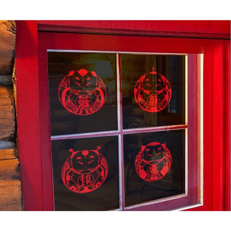 Decal trang trí Tết - 4 Tiểu đồng tử đỏ đón Xuân