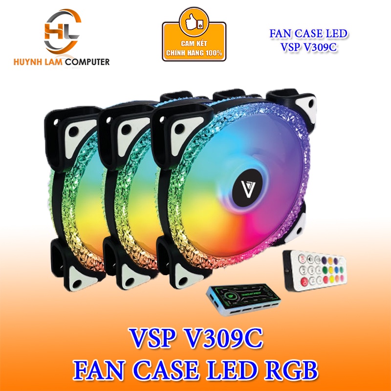 Bộ 3 Fan Case 12cm VSP V309C LED RGB (kèm Hub + Remote) - Chính hãng VSP
