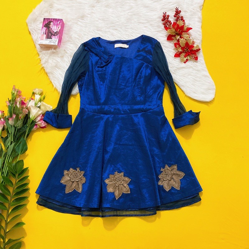 Size XL đầm xanh dương óng ánh hoa kim đẹp