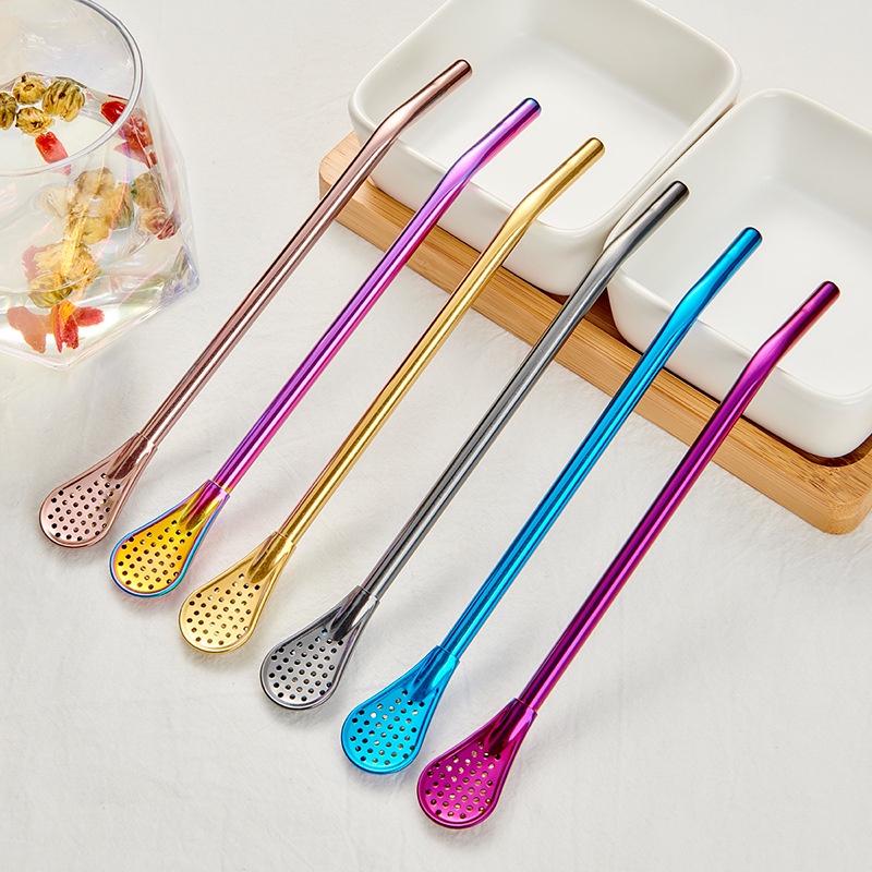 Ống Hút Đa Năng Kiêm Thìa Lọc Trà Inox Không Gỉ Cán Dài