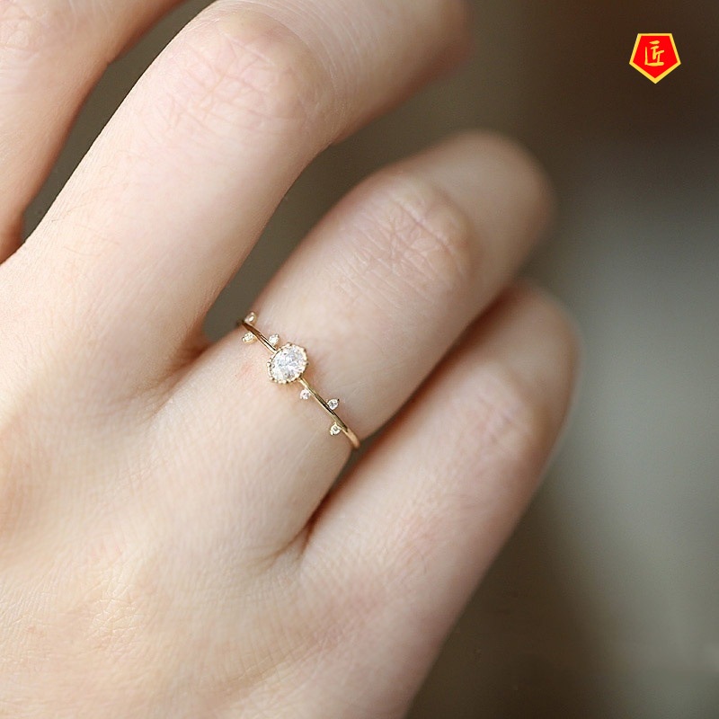 (Hàng Có Sẵn) Nhẫn Xi Mạ Vàng 14k Đính Kim Cương Giả