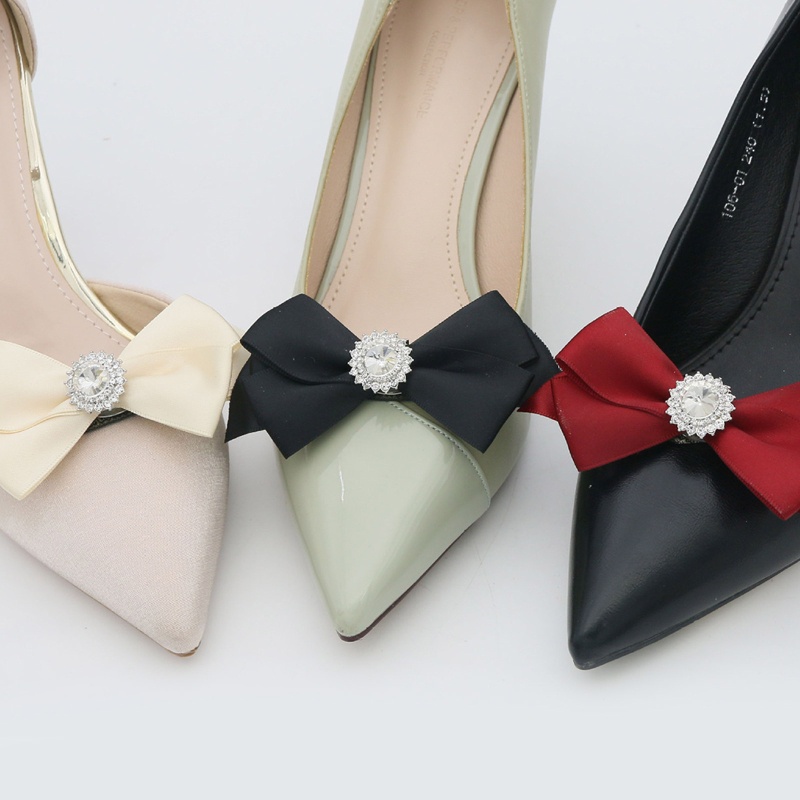 1 Cặp Phụ Kiện Trang Trí Giày Cưới Hình Nơ Đính Đá Sang Trọng