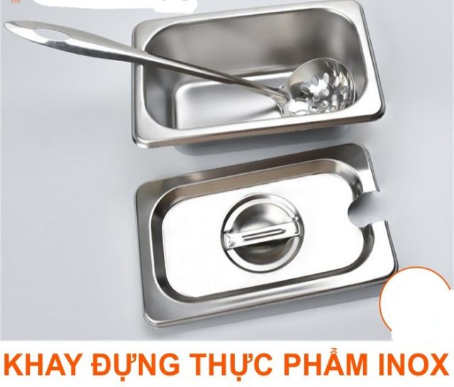 Khay Inox 1/9 Đựng Thực Phẩm Đựng Thạch Topping Size 1 Lít