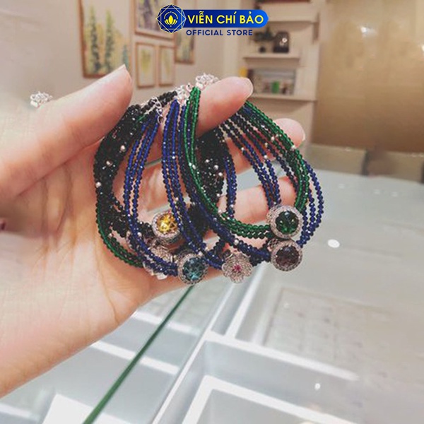 Lắc tay bạc nữ chuỗi Pha Lê trơn nhiều màu chốt bạc 925 thời trang phụ kiện trang sức nữ Viễn Chí Bảo L400643