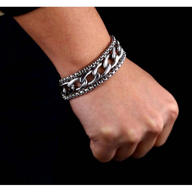 lắc tay inox 3 tầng cao cấp đẹp, không đen - chuẩn thời trang