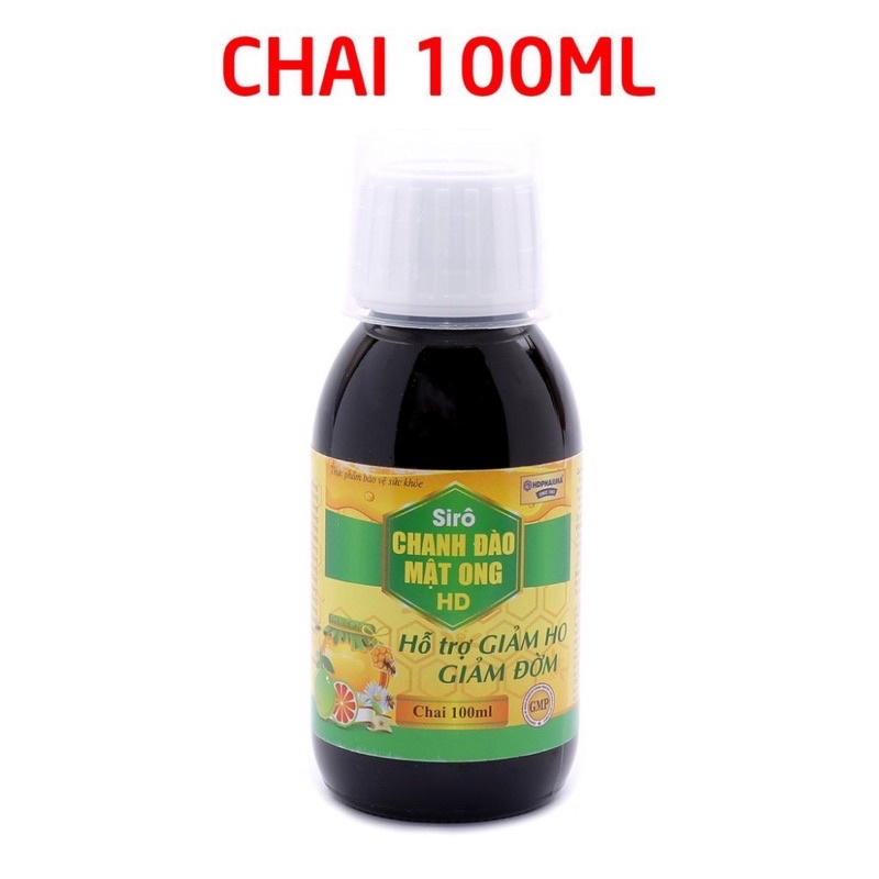 Siro ho mật ong chanh đào HD giảm ho, hỗ trợ bổ phế, tiêu đờm cho bé từ 1 tuổi - chai 100 ml