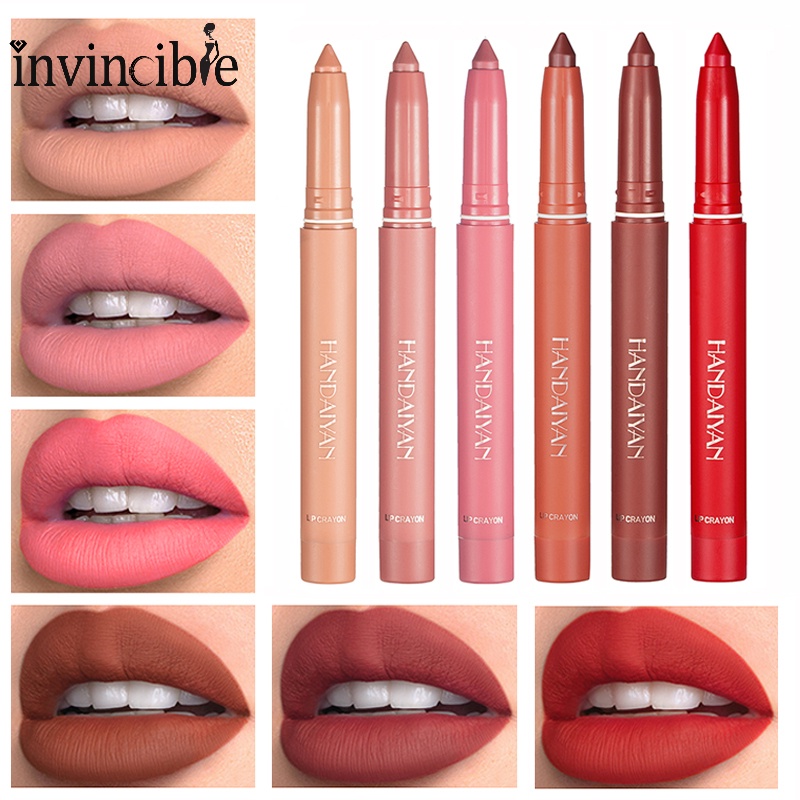 Son Môi Dạng Bút 6 Màu Nhung Lì Tự Nhiên Tùy Chọn Chống Nước Không Phai