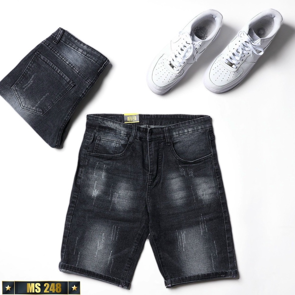 Quần short bò nam màu đen xướt co giãn OBOKFASHION chất bò dễ phối đồ cao cấp phong cách hàn quốc QJN248