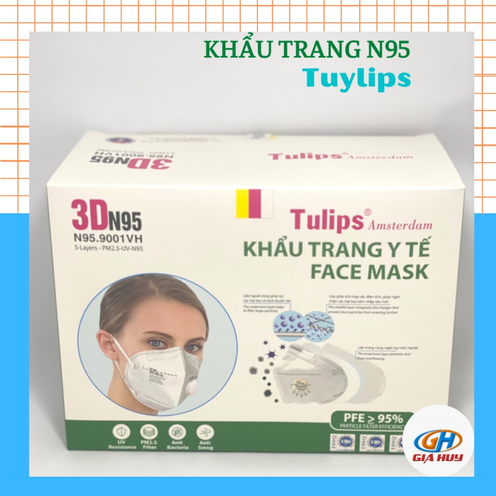 Hộp 20 chiếc khẩu trang N95 Tuylip chống bụi mịn và tránh lây bệnh hô hấp (có van thở)