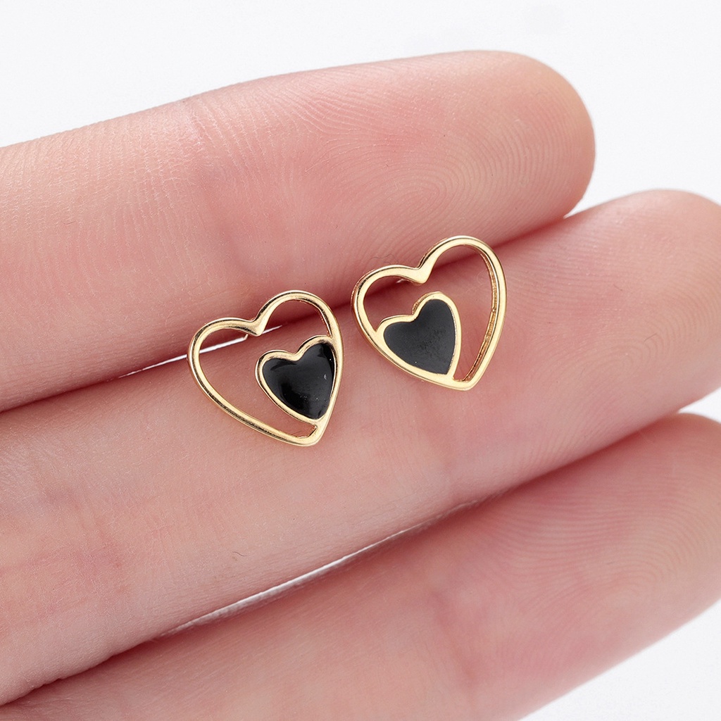 Khuyên Tai Hình Trái Tim Hai Màu Thời Trang Cho Nữ