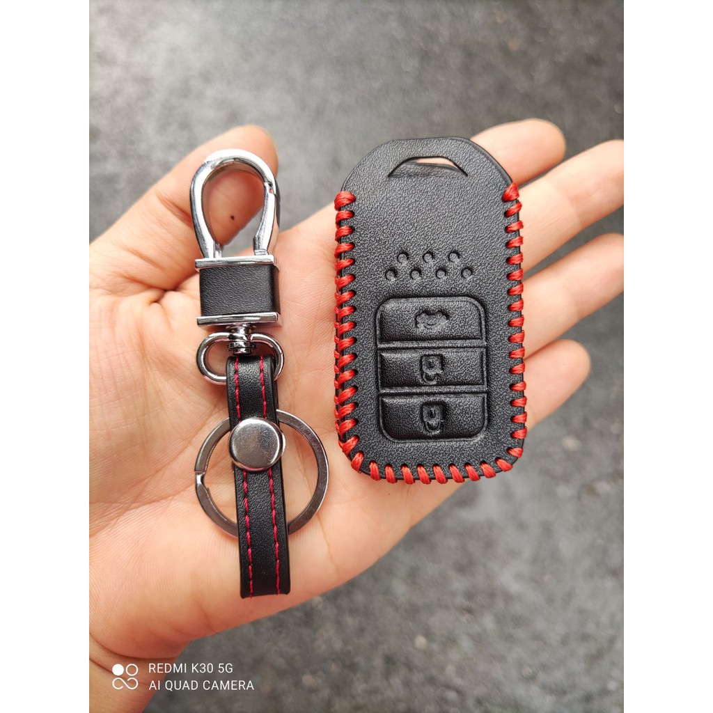 Bao da, Ốp chìa khóa HONDA CITY, CRV 2018- 3 nút đen chỉ đỏ