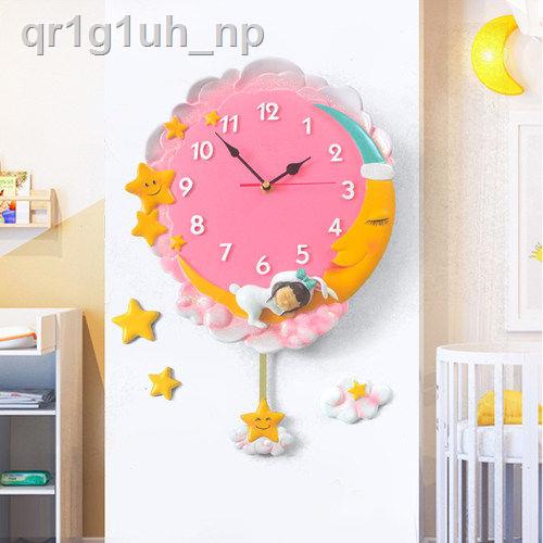 ♙¤♂Đồng hồ treo tường gia đình sáng tạo ánh phòng ngủ sang trọng hoạt hình dễ thương khách thời trang