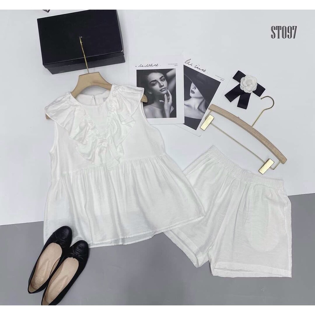 Set áo form xòe phối bèo và quần ngắn Rose Fashion