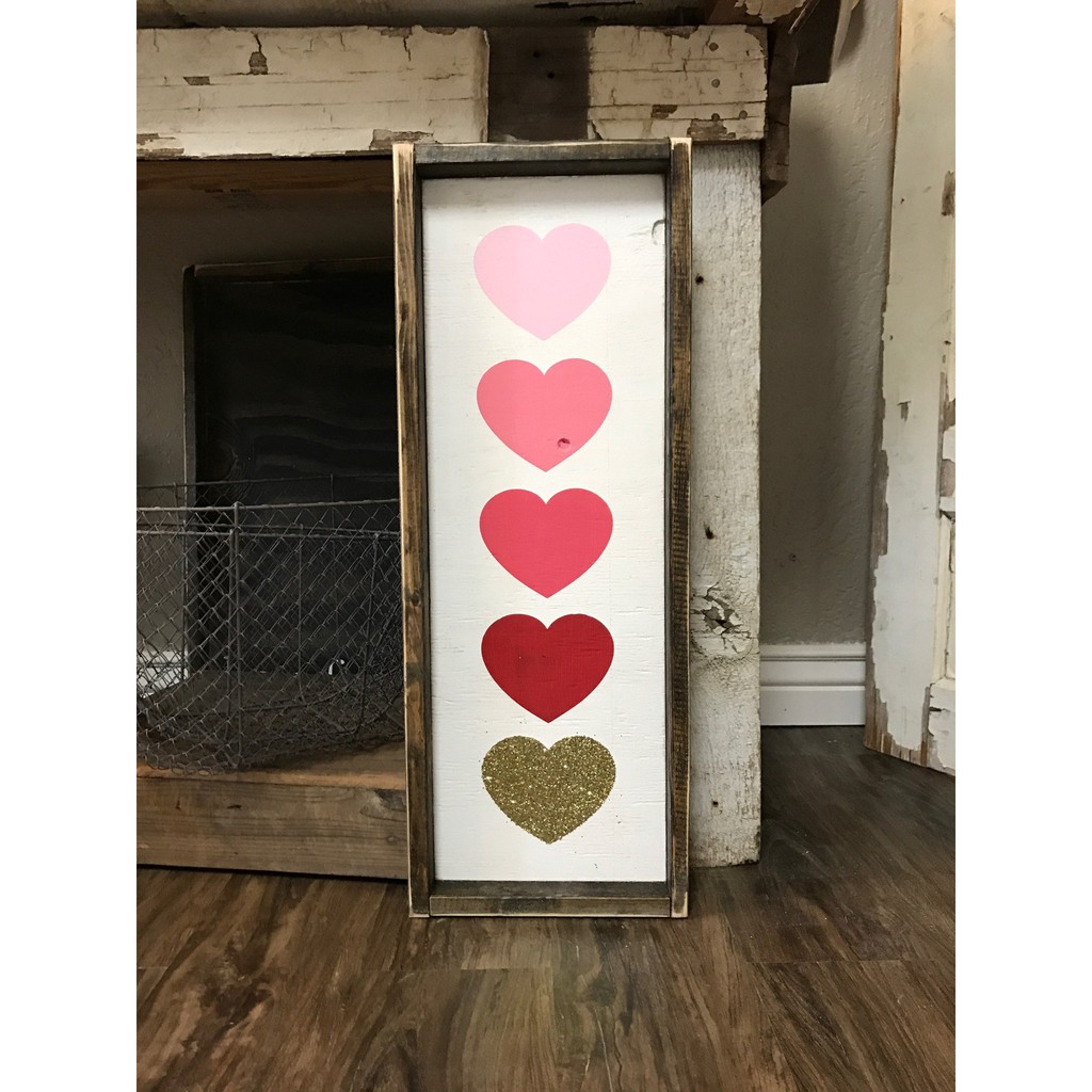 [Handmade] Tranh gỗ decor treo tường trang trí hình trái tim kim tuyến xinh xắn phong cách vintage