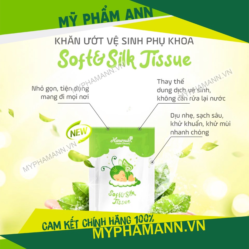 Khăn Giấy Ướt Vệ Sinh Mỹ Phẩm Hanayuki Chính Hãng - Khăn Ướt Vệ Sinh Phụ Khoa Soft Silk Jissue 100gr