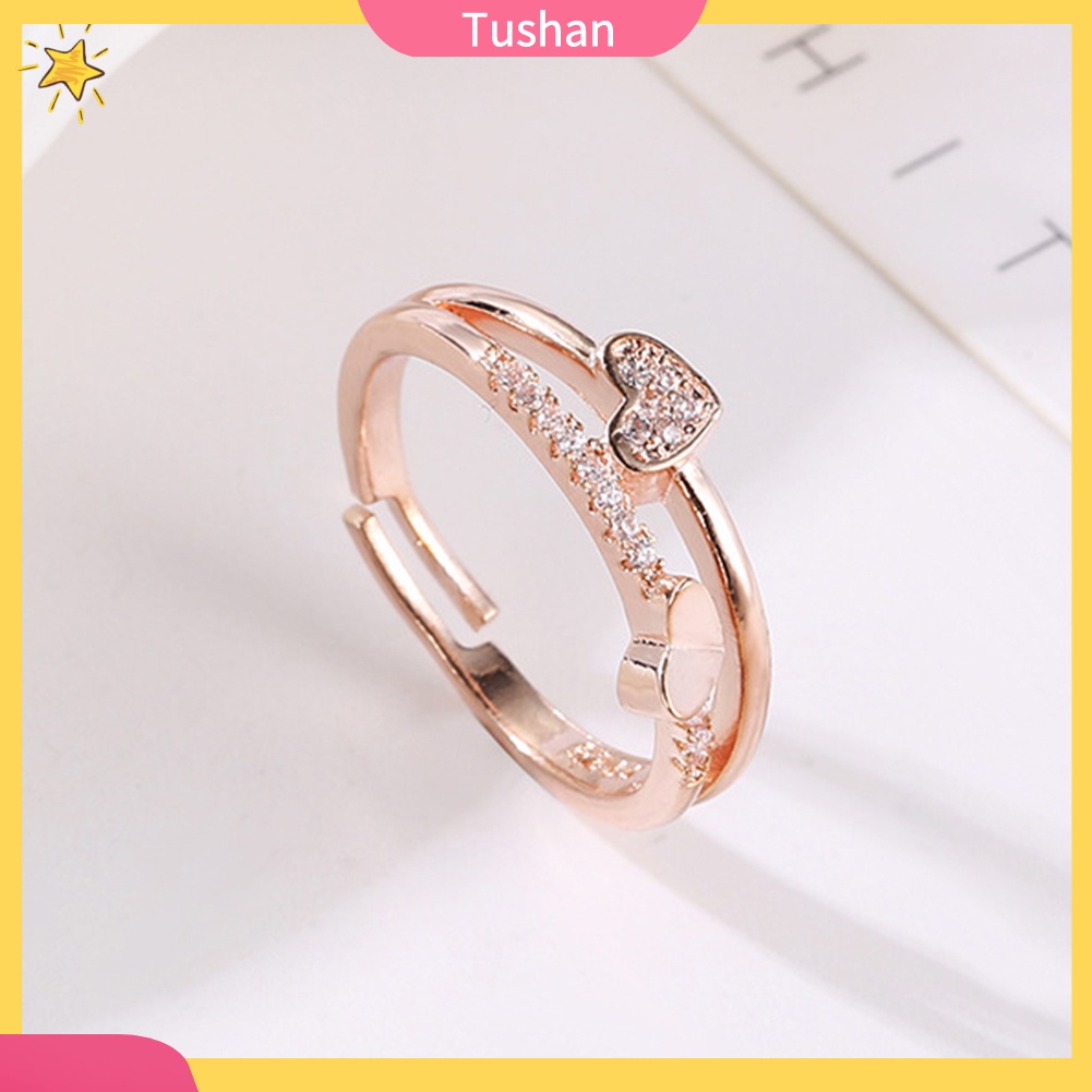 Nhẫn Hở Hình Trái Tim Đôi Đính Đá Thời Trang Cho Nữ