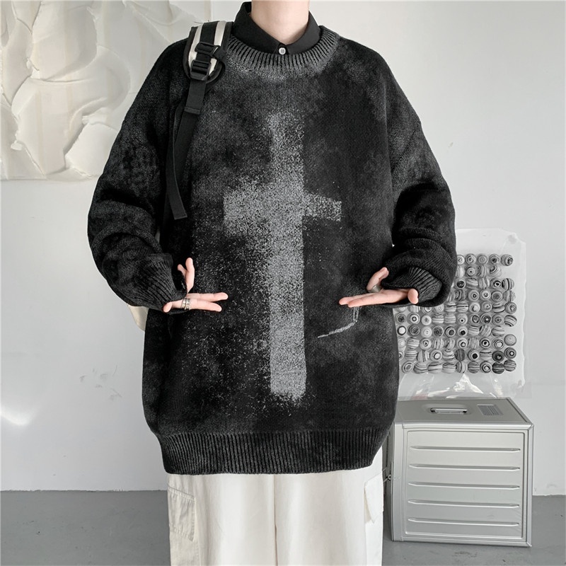 Áo sweater cổ tròn dáng rộng phong cách Âu Mỹ thời trang thu đông cho nam
