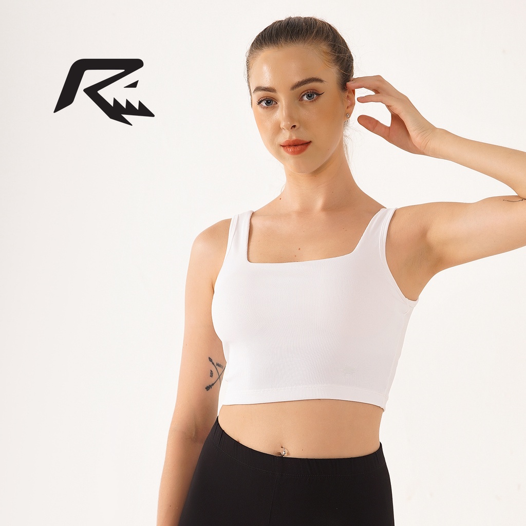 Áo croptop nữ tập gym yoga Run Navy, tanktop có đệm ngực WTT15 đi kèm