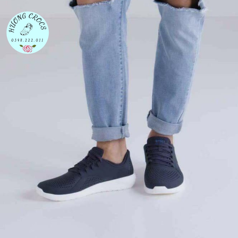 Giày nhựa nam buộc dây Literide pacer Croc màu navy không thấm nước, chống trơn trượt cho nam nữ