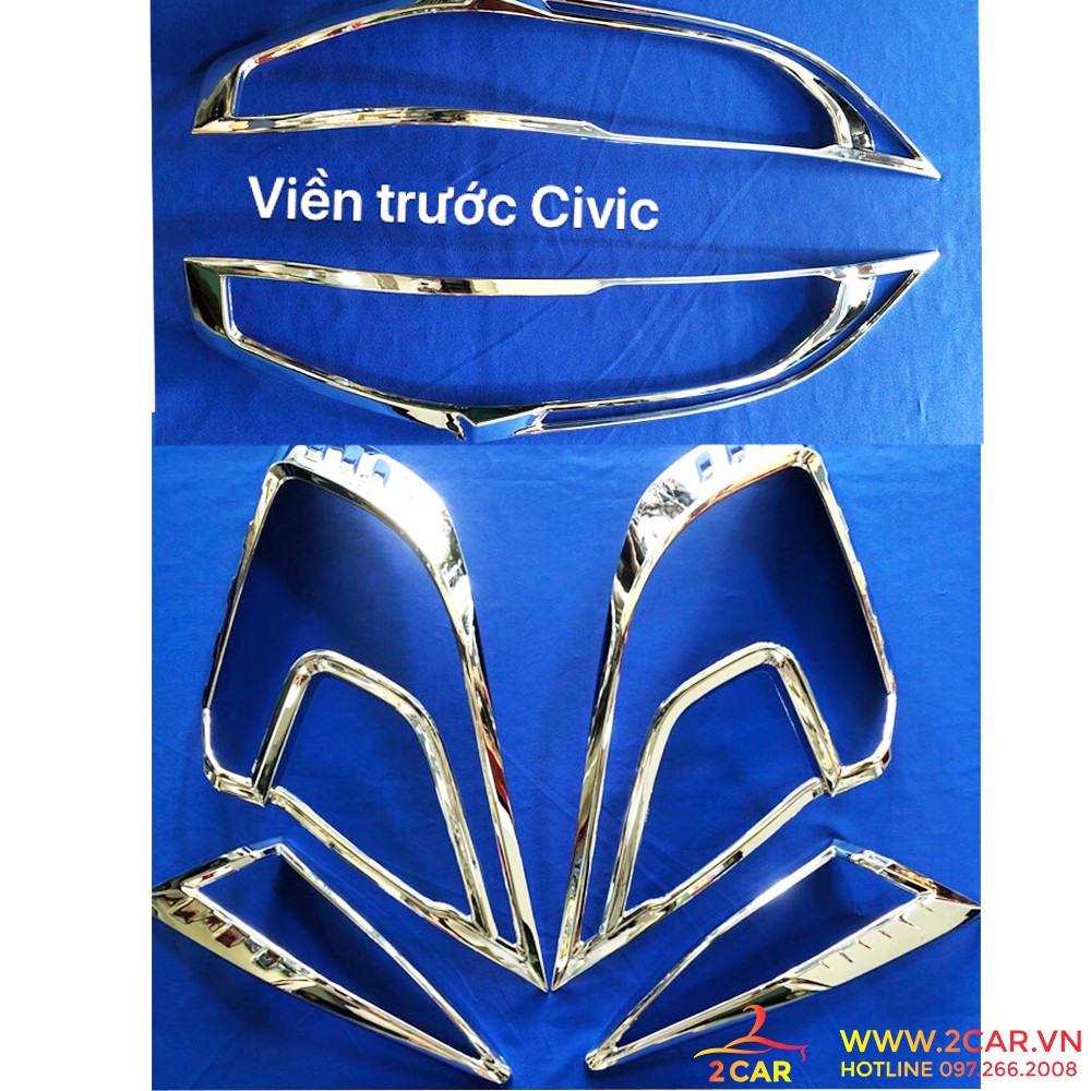Bộ ốp viền đèn pha, hậu xe Honda Civic 2016- 2021 mạ crom cao cấp