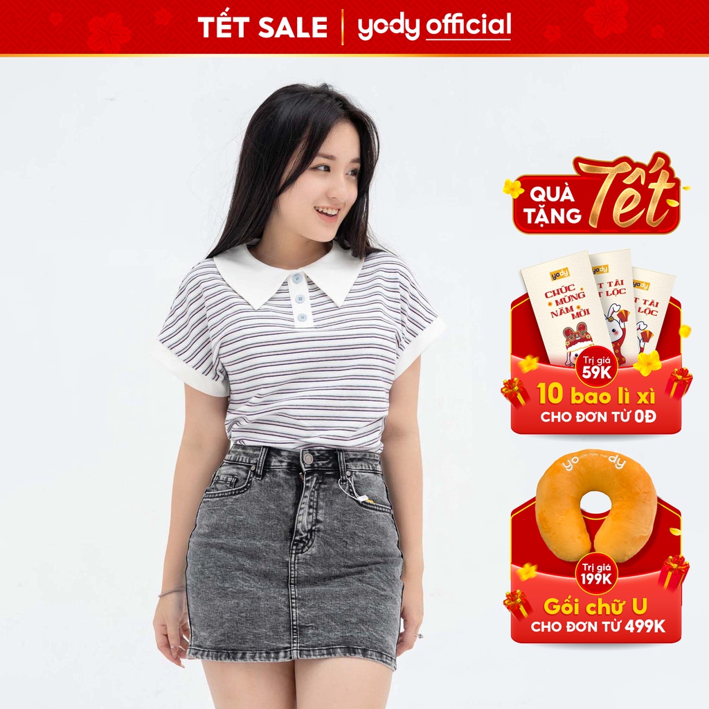 Áo Polo Yody nữ liền tay kẻ ngang APN3758