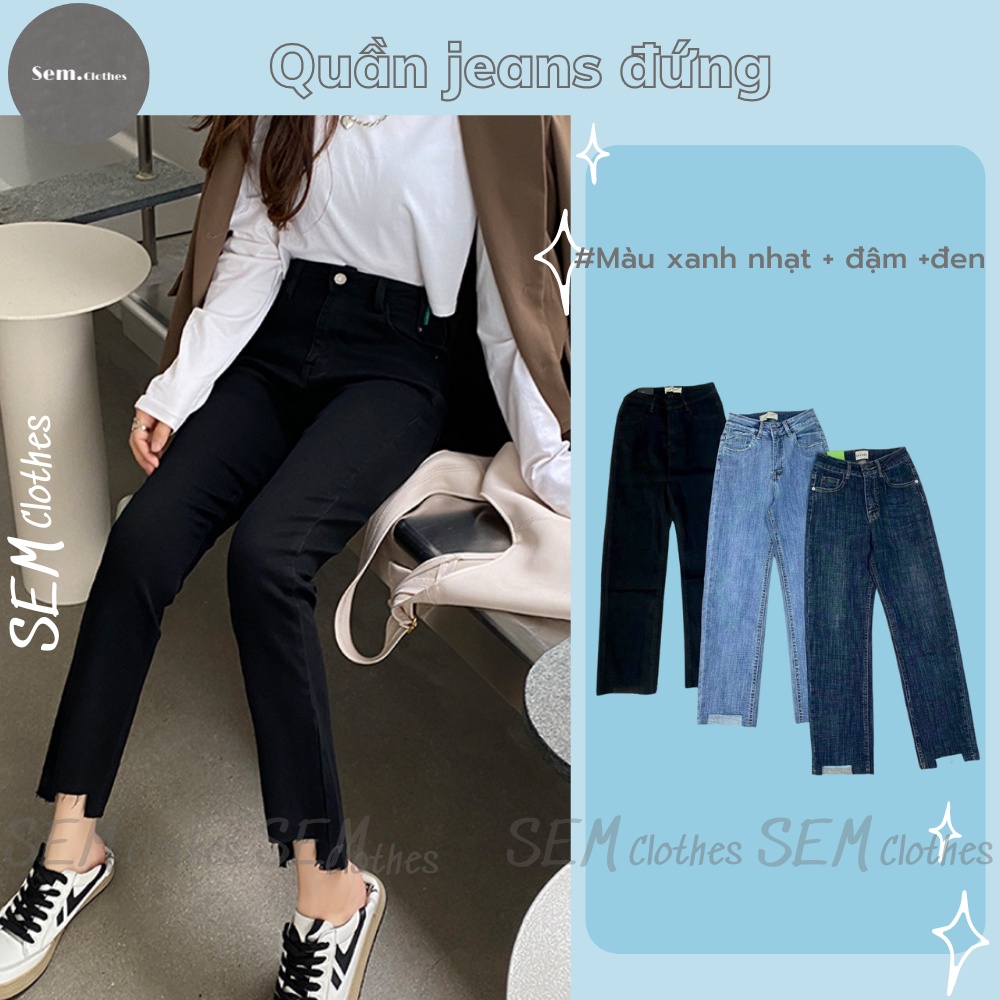 Quần jeans nữ, quần bò dáng suông cạp cao cắt gấu co giãn 4 chiều Q13  SEMCLOTHES | WebRaoVat - webraovat.net.vn