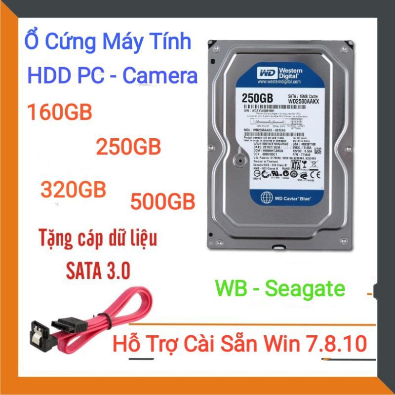 Ổ Cứng HDD 160/250/320/500GB - Tặng Dây SATA - (WB-Seagate) Hỗ Trợ Cài Win7.8.10