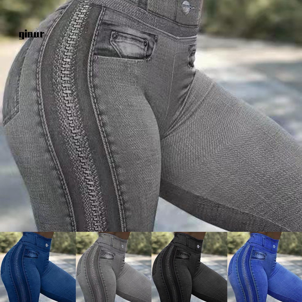 Quần legging giả jean thoáng khí lưng cao thời trang cho nữ