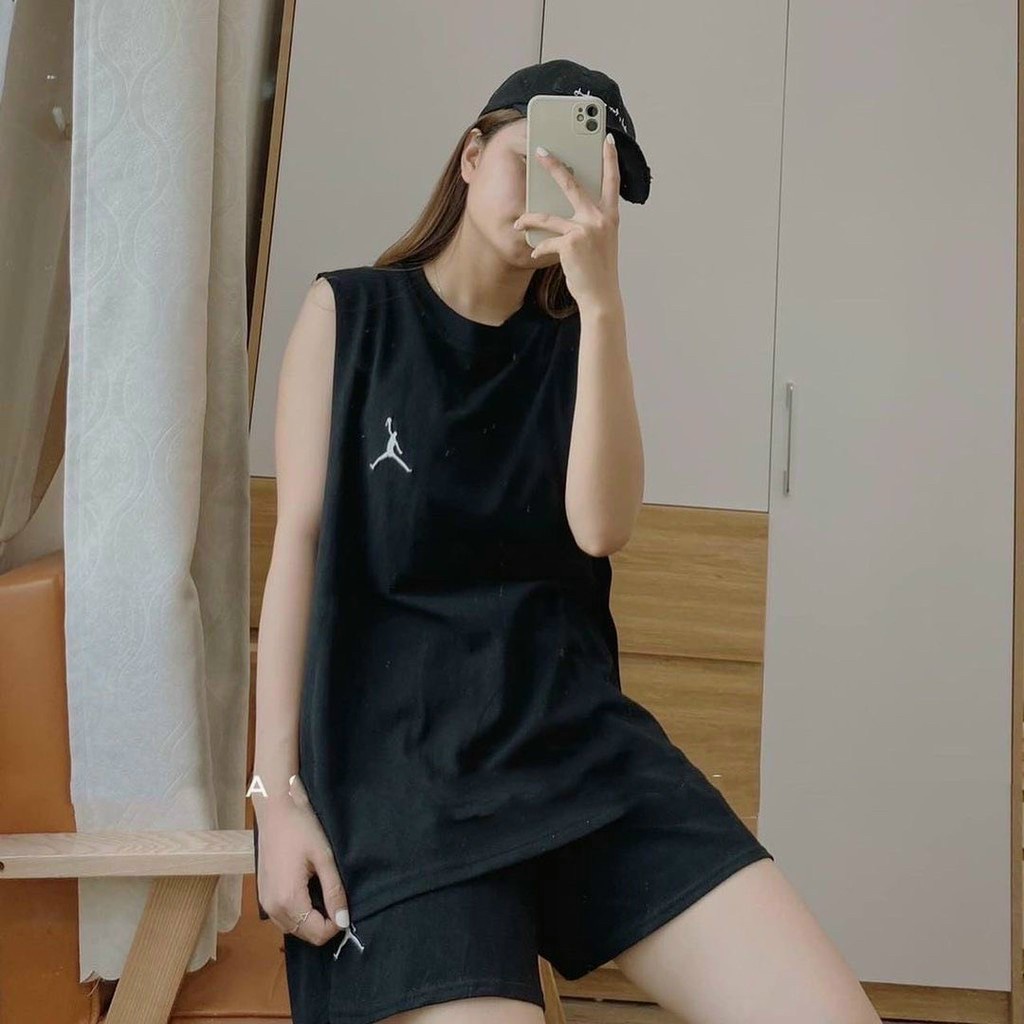 Set Quần Short + Áo Phông Ba Lỗ logo Thêu Ullzang