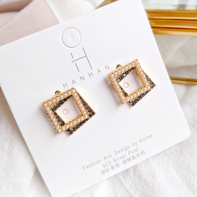 Bông Tai Ngọc Trai Hình Vuông Phong Cách Hàn Quốc Cho Nữ