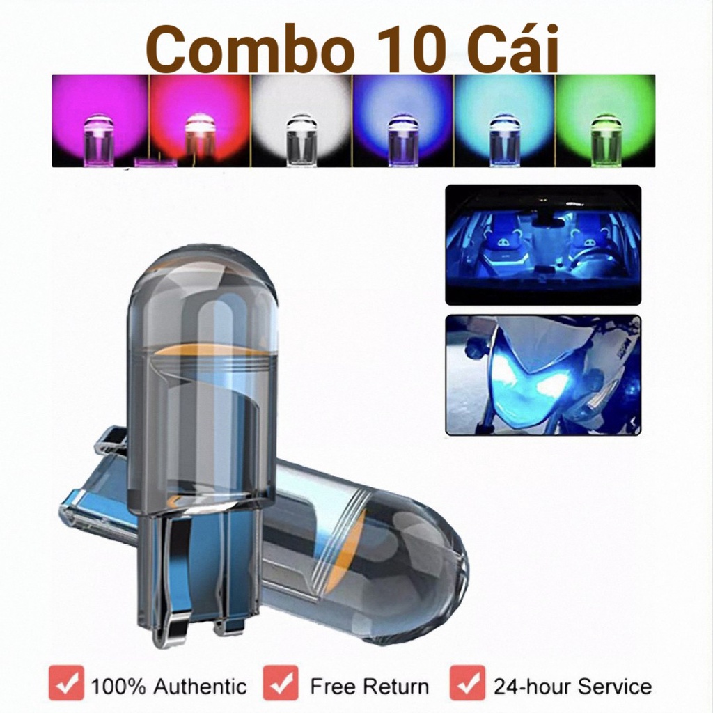 Combo 10 Đèn LED COB Chân T10 Cho Ô Tô Xe Máy