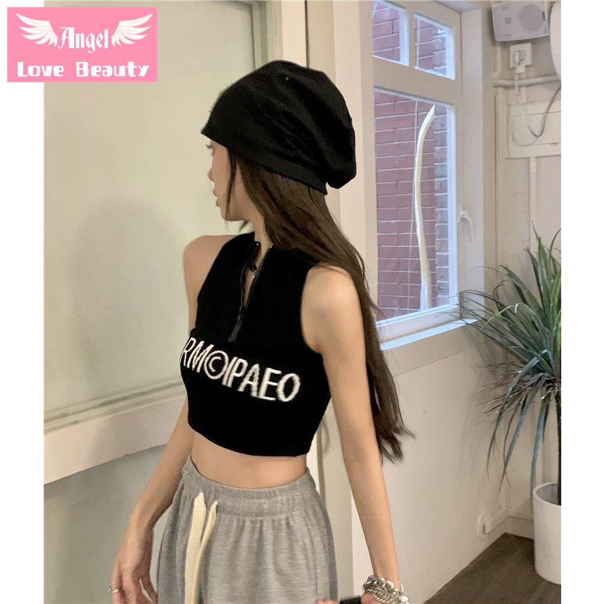 [Ưu Đãi Đặc Biệt] ~ Áo Không Tay Ôm Dáng Phối Khóa Kéo In Chữ Hot Girl Phong Cách Mùa Hè 2022 Mới