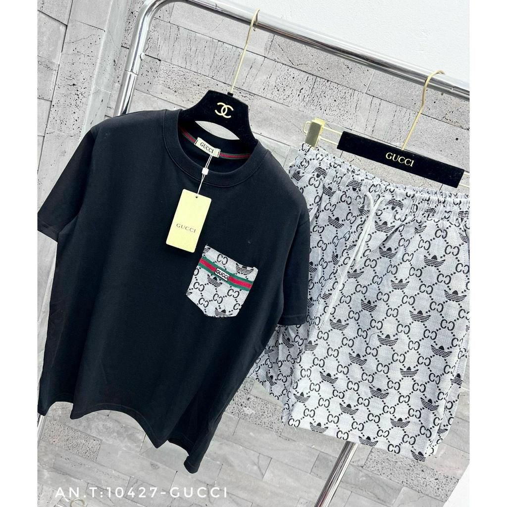 Bộ quần áo nam Gucci mùa hè thời trang túi ngực chất vải cá sấu