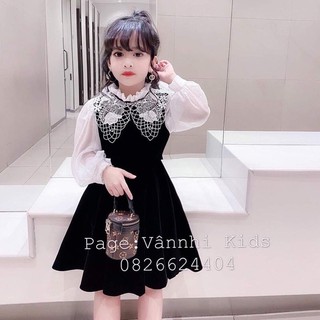 VÁY NHUNG ĐEN CỔ REN MẸ Và BÉ