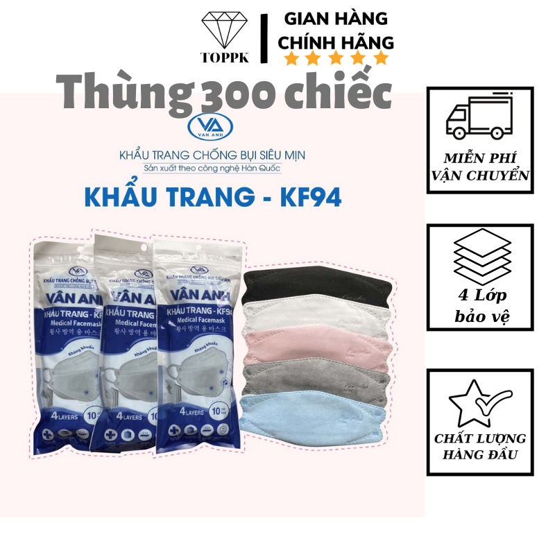 Thùng Khẩu trang KF94 Vân Anh cao cấp đạt chuẩn y tế 300 chiếc