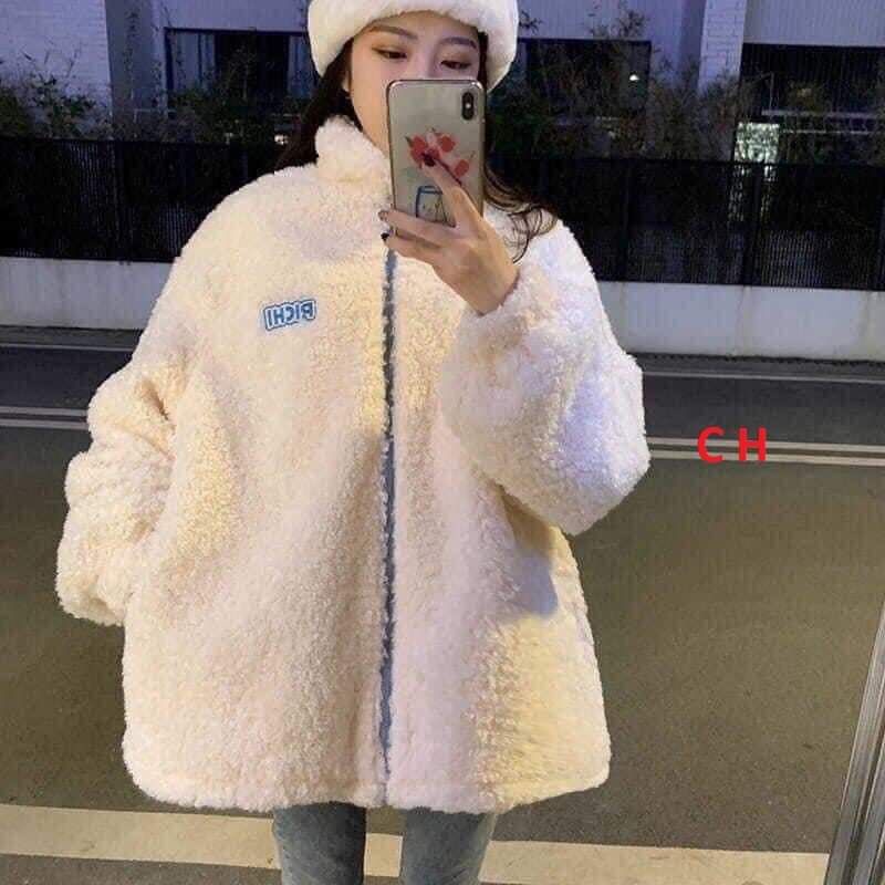 Áo khoác lông PICHI khoá hót trendss,2 màu trắng,xanh xám ,Nữ &lt; 53kg