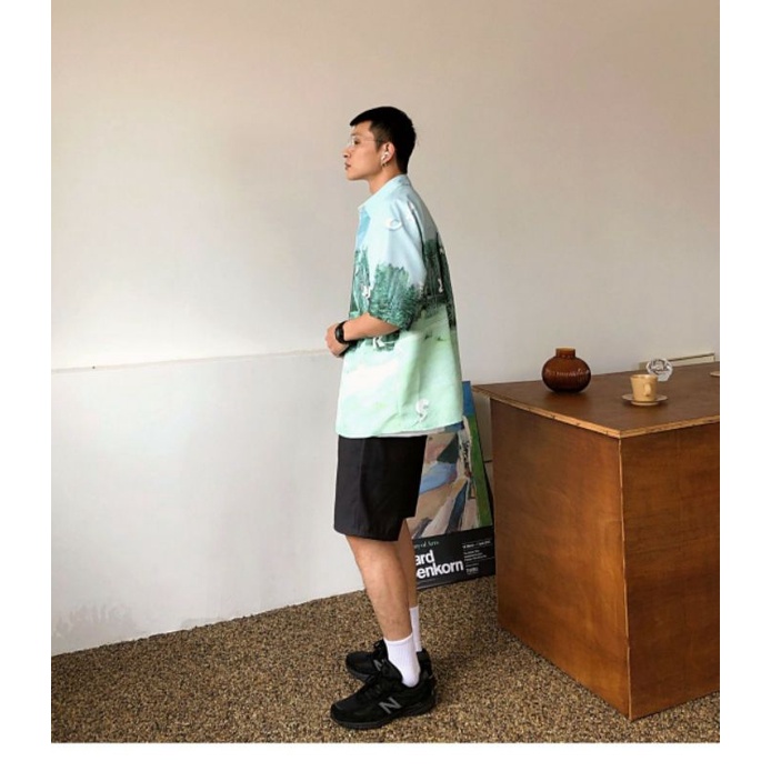 Áo Sơ Mi Tay Ngắn Unisex Cổ Bẻ Phong Cách Hàn Quốc Freesize