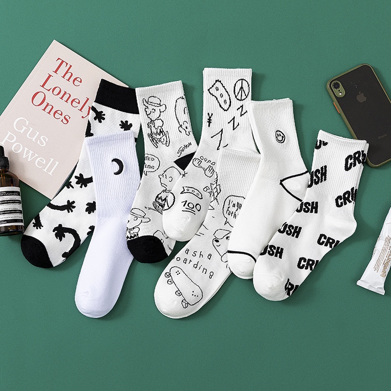 Tất cotton cổ cao Ulzzang Hàn Quốc dành cho nam nữ