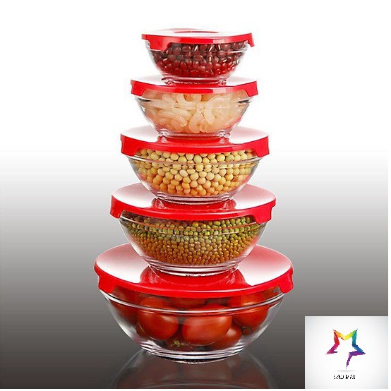 ComBo bộ 5 Thố Thủy Tinh - Dùng Được Trong Lò Vi Sóng - Tủ Lạnh