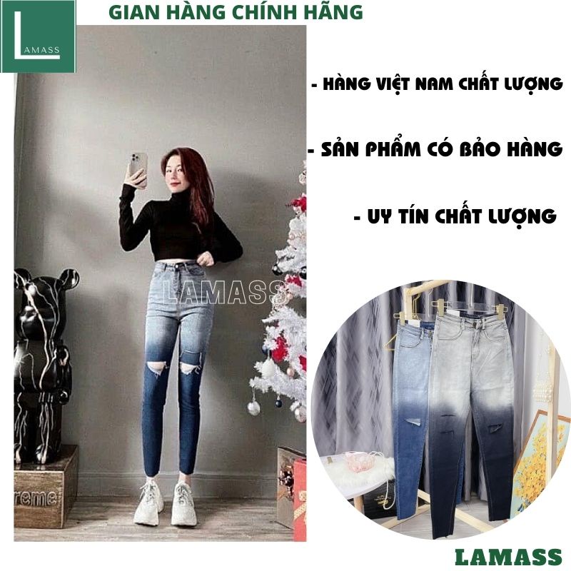 Quần jeans bò ống bó loang mầu rách gối kiểu dáng hàn quốc ,quần bò nữ , quần jeans nữ , quần bò loang mầu hót hít