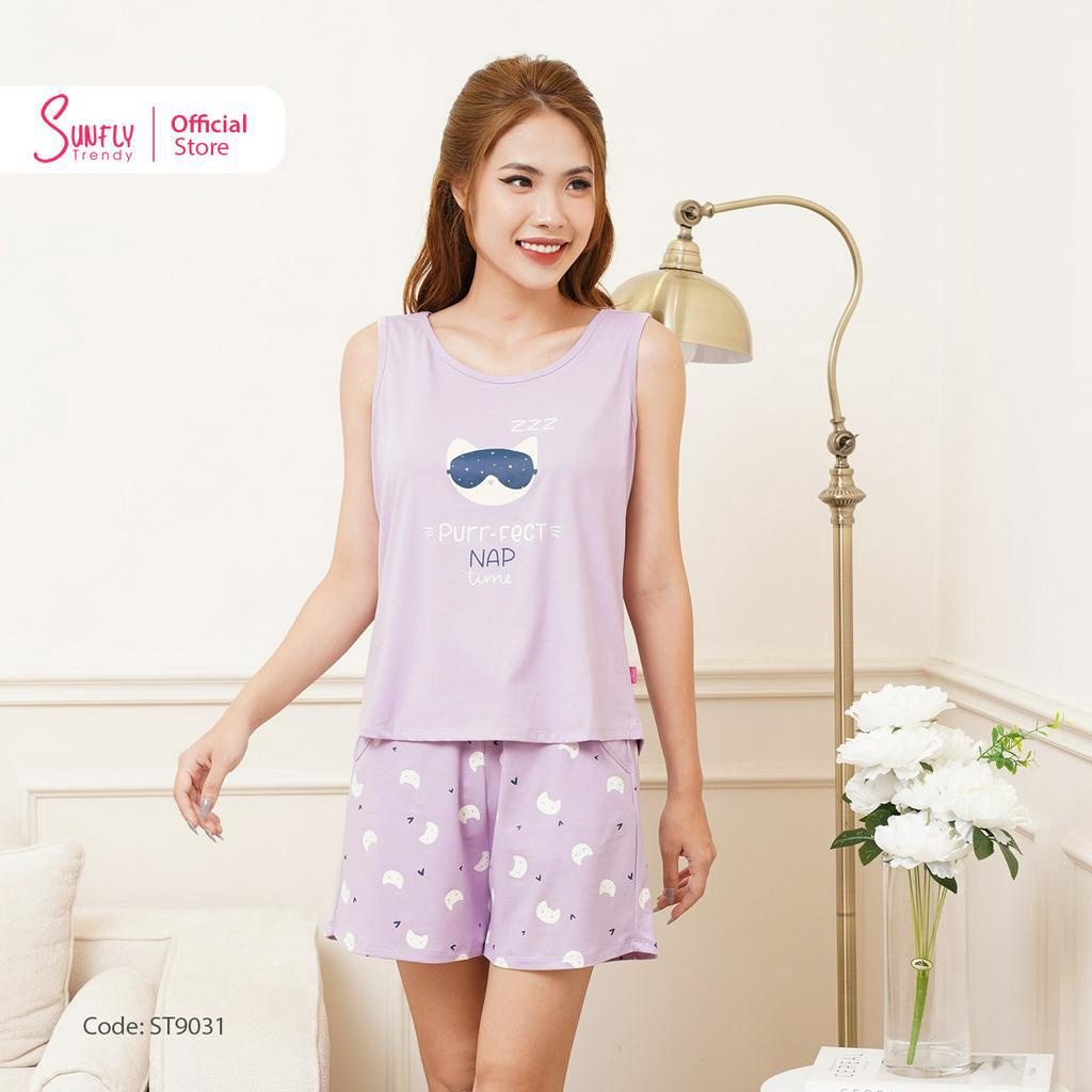 Đồ Bộ Mặc Nhà Nữ Cotton SUNFLY Áo Sát Nách Quần Sooc ST9031