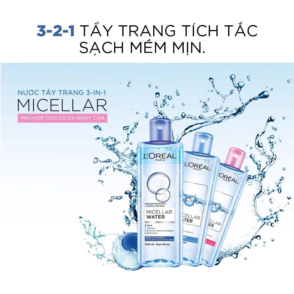 Nước tẩy trang tươi mát 3 In 1 L'Oreal Paris Micellar Water Refreshing 400ml