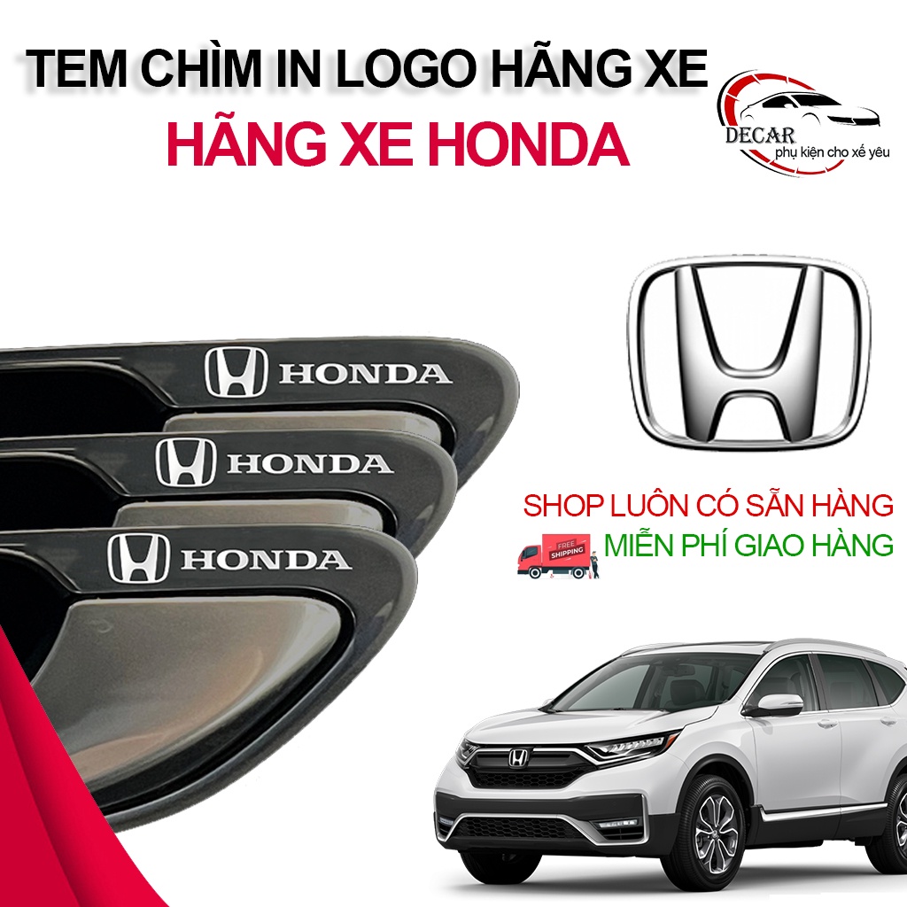 Miếng decal dán trang trí xe ô tô đẹp, tem kim loại chìm in logo hãng xe Honda Brio, City, Civic, CR-V, HR-V