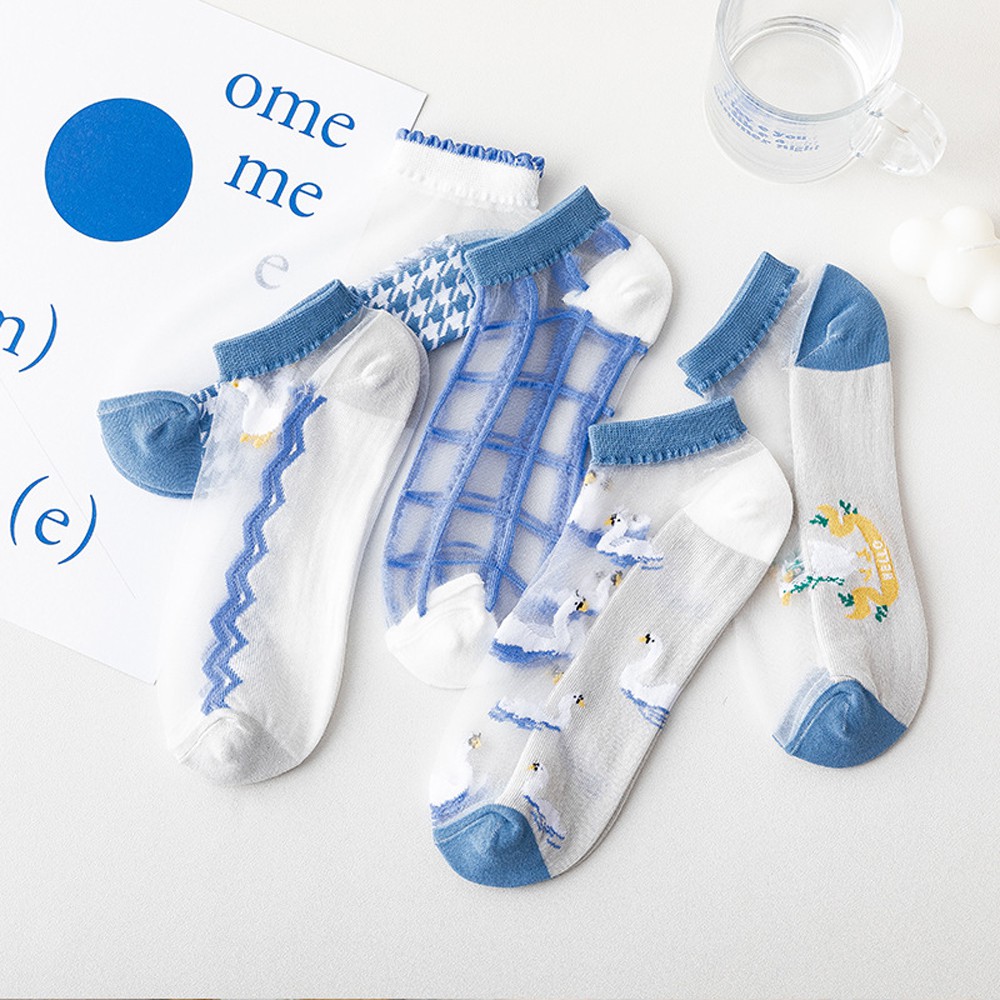 Vớ Nữ Siêu Mỏng Kẻ Sọc Thêu Hình Động Vật Dễ Thương